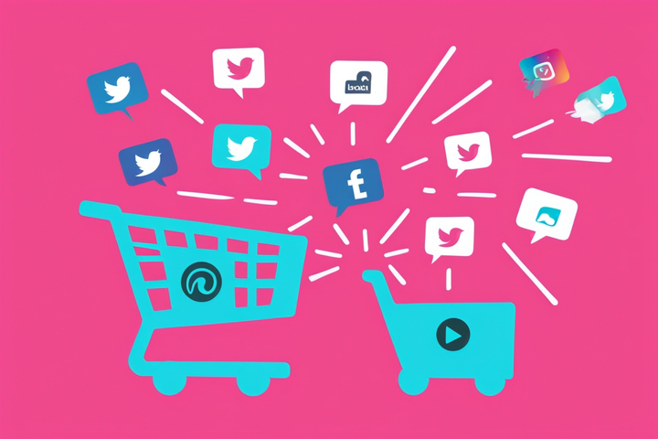 Illustration of social media icons coming out of shopping trolleys